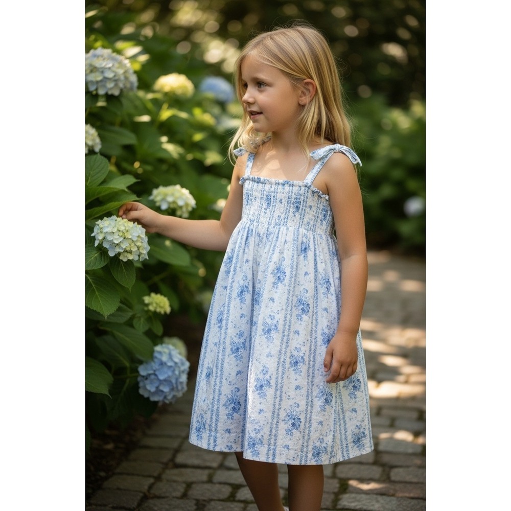 Polo Ralph Lauren Floral Smocked Dress Girls 6X Blue White Cottagecore Preppy‎